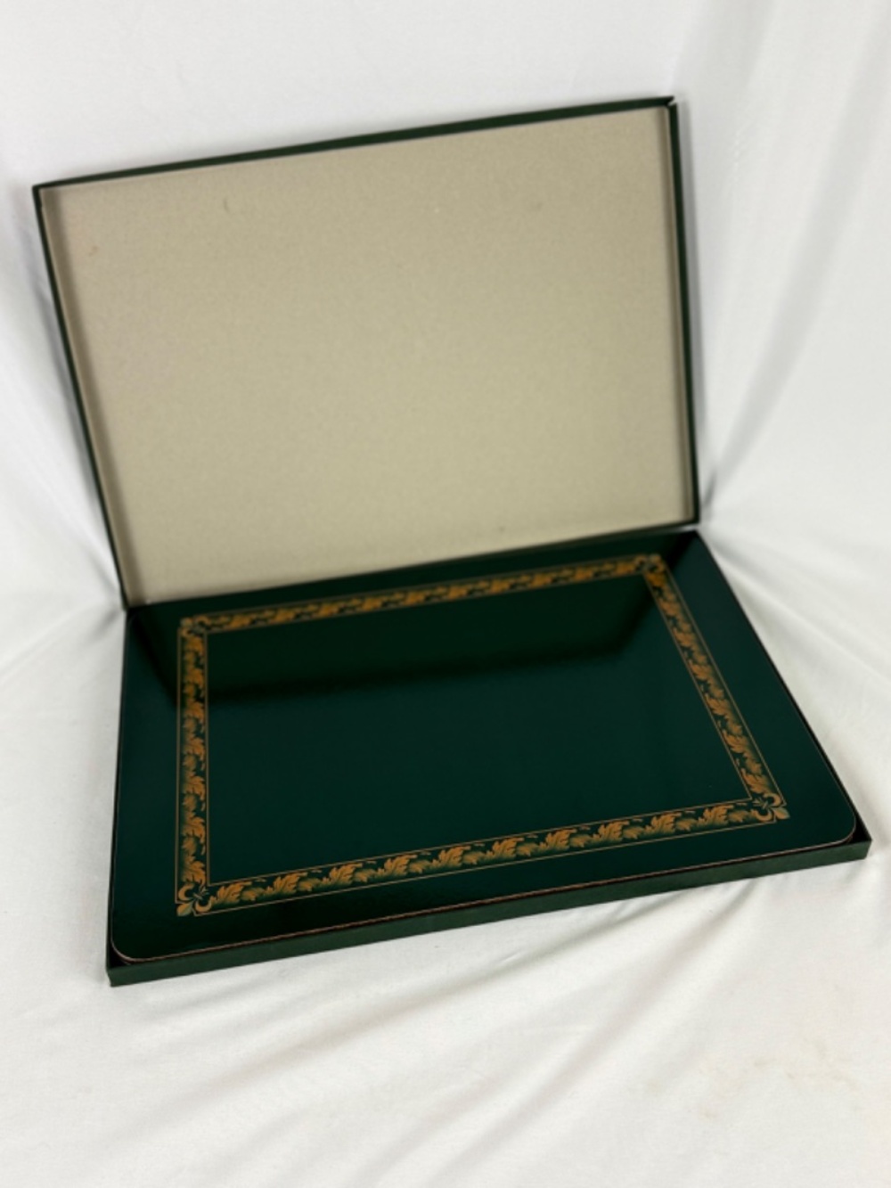 4 Jason Lg Placemats Original Box Forest Green with Gold Trim Christmas Holiday